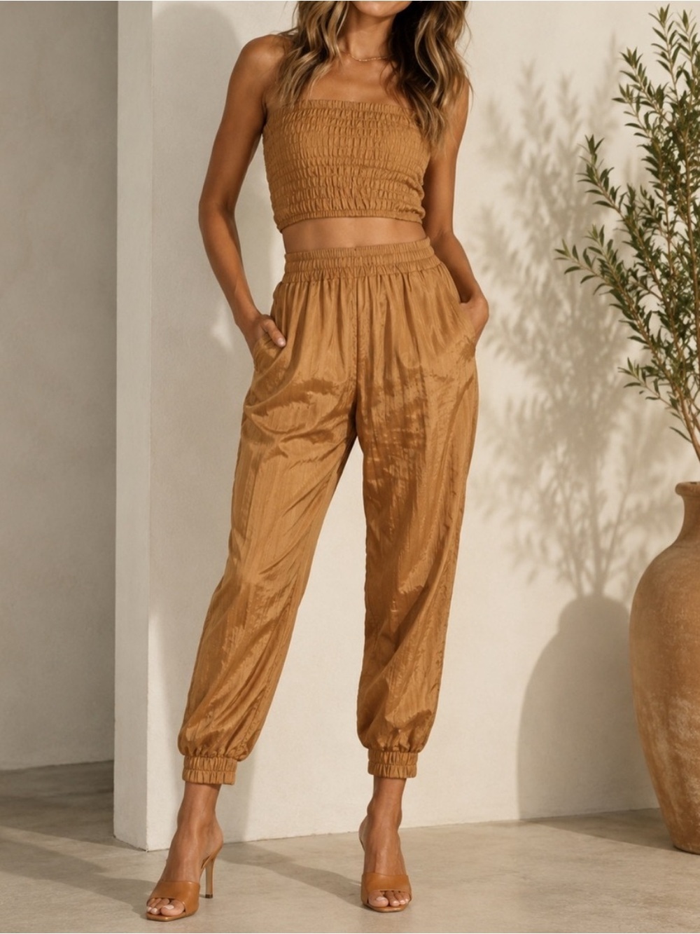 MISA Los Angeles XS Bronze Nylon Blend Jogger Pants